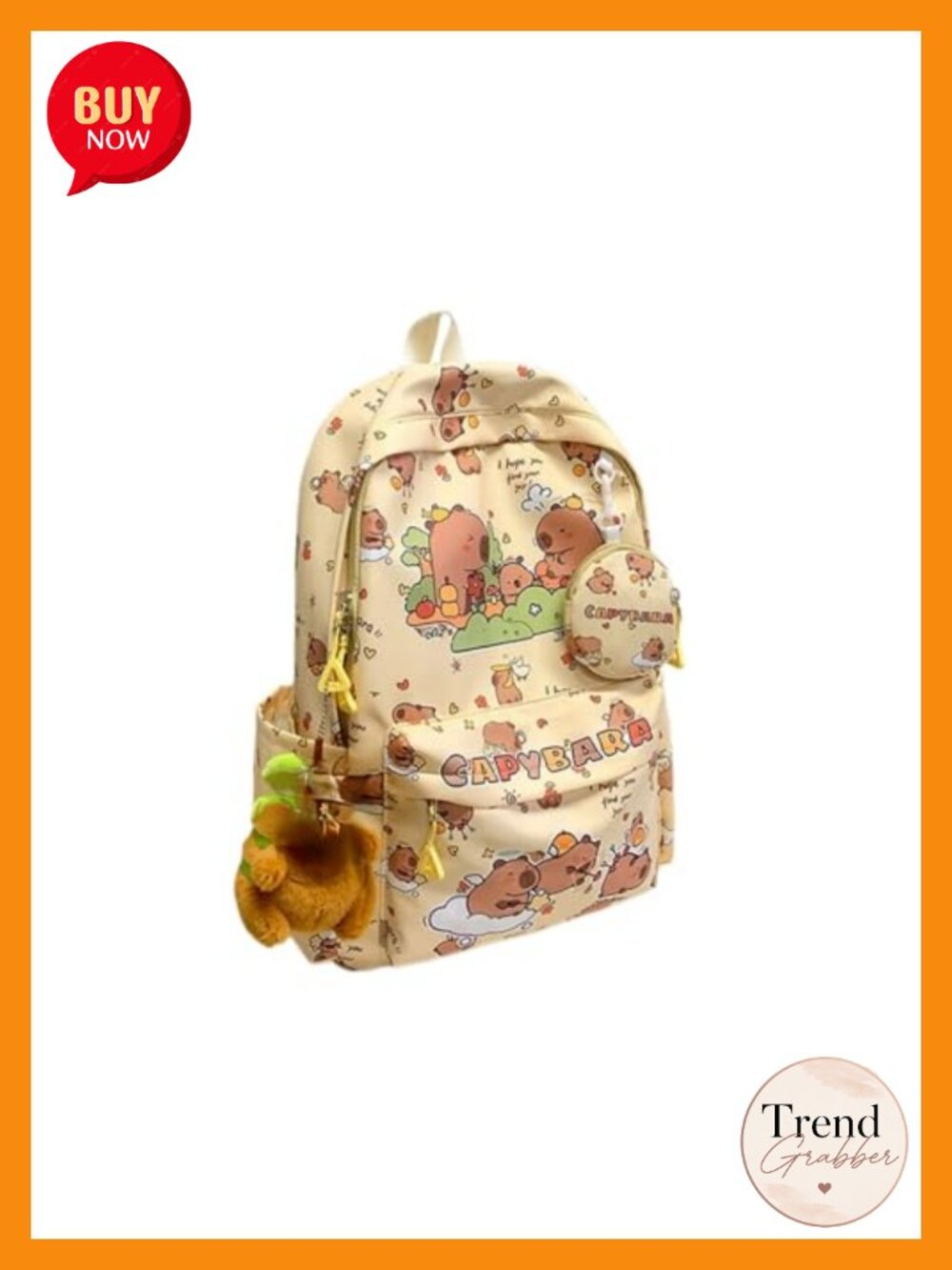 Kawaii Cartoon Print Large Capacity Nylon Backpack with Pins & Coin Purse